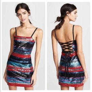 Sequin Striped Colorful Lace Up Mini Dress